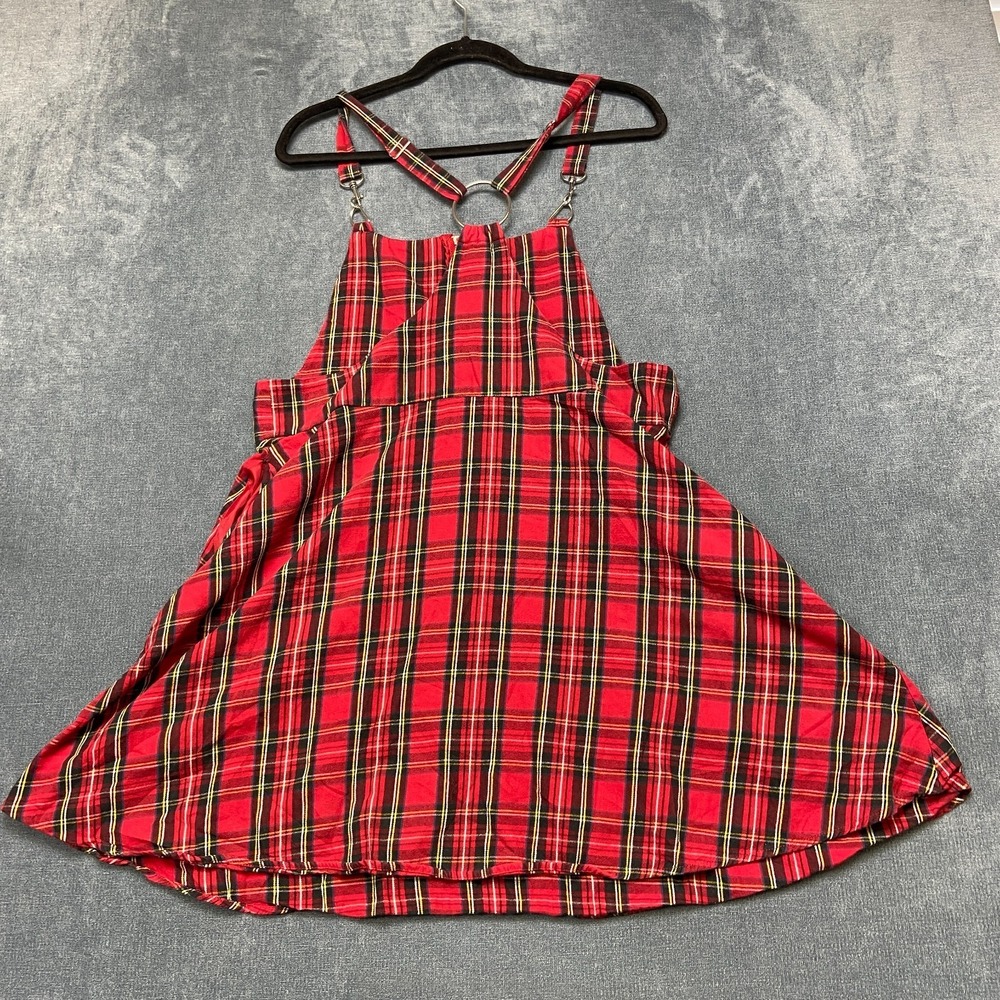 Hot Topic Overall Dress Womens XL Red Tartan Plaid Sleeveless O Ring Zip Front